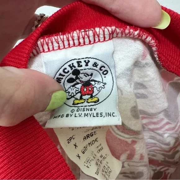Mickey & Co Disney Pajama Sleep Shirt Top XL Cotton Red White Black Vintage - Picture 4 of 6